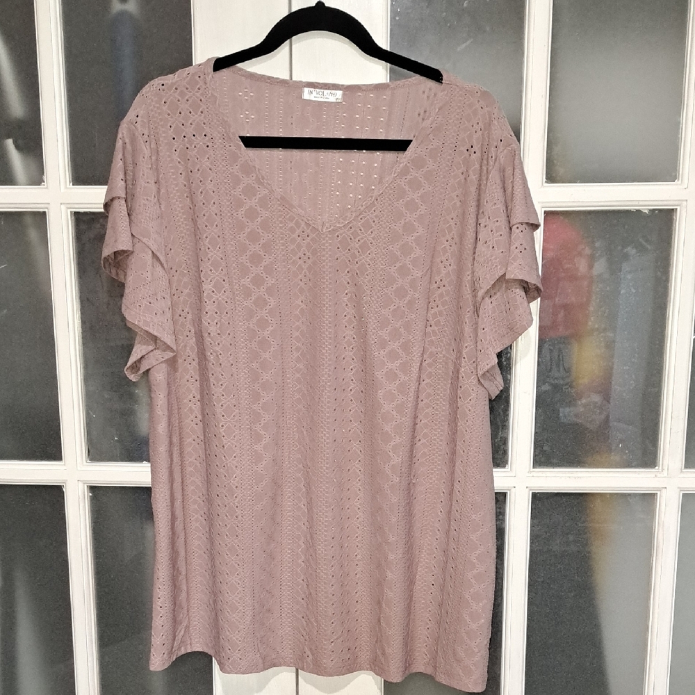 Pink Flutter Sleeve Blouse with Ruffled Details